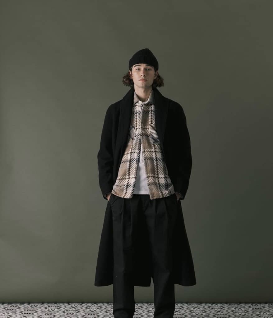 man modeling an overcoat and beanie
