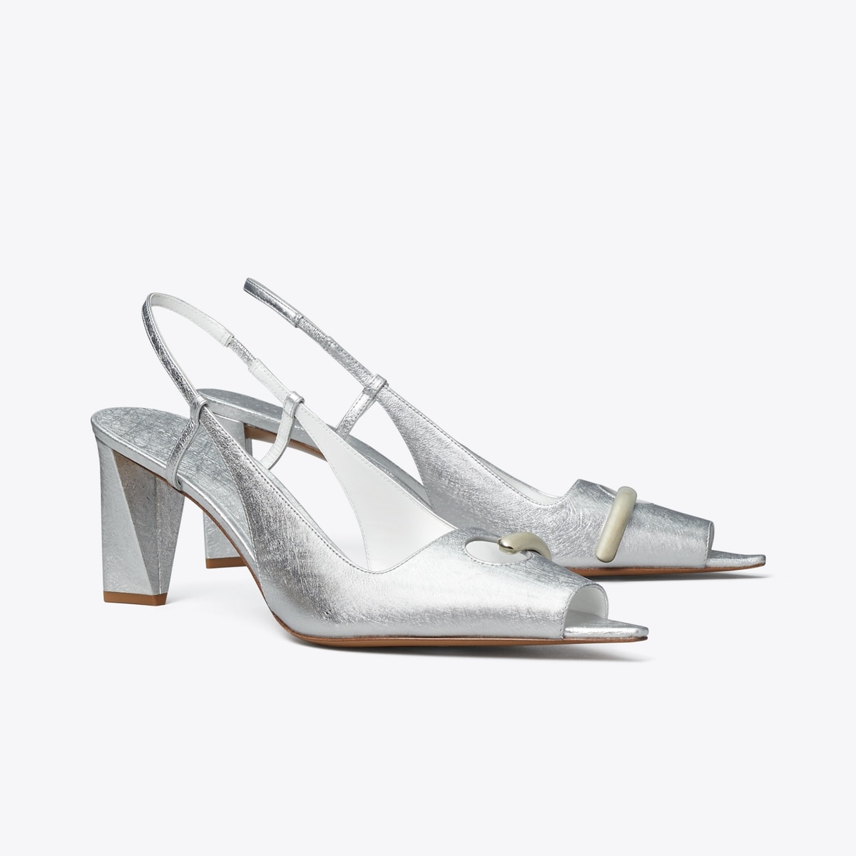 Pierced Peep-Toe Slingback in Metallic, Size 10