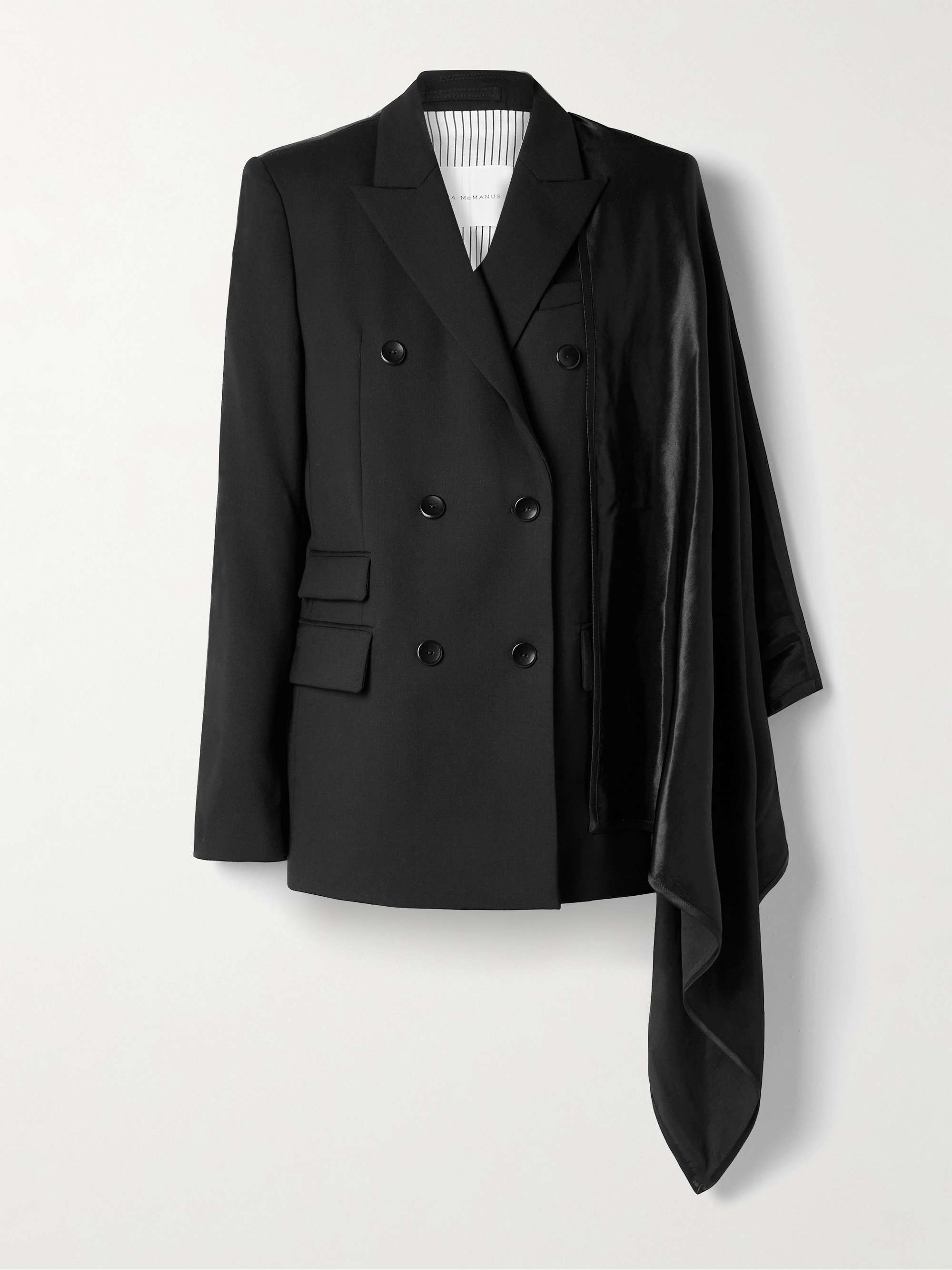 Convertible Double-Breasted Wool-Blend and Draped Satin Blazer
