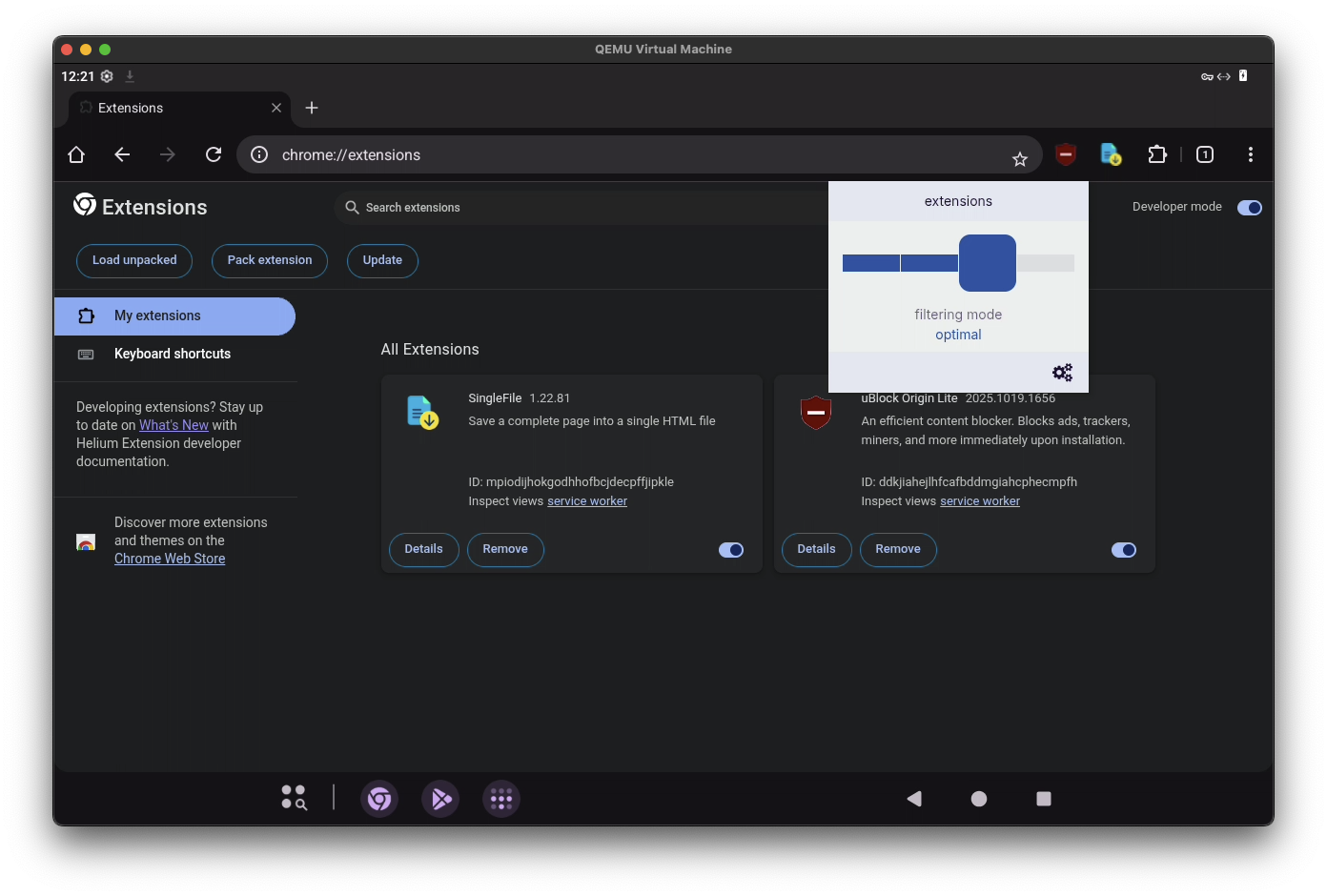 Helium Browser for Android on Android Phone