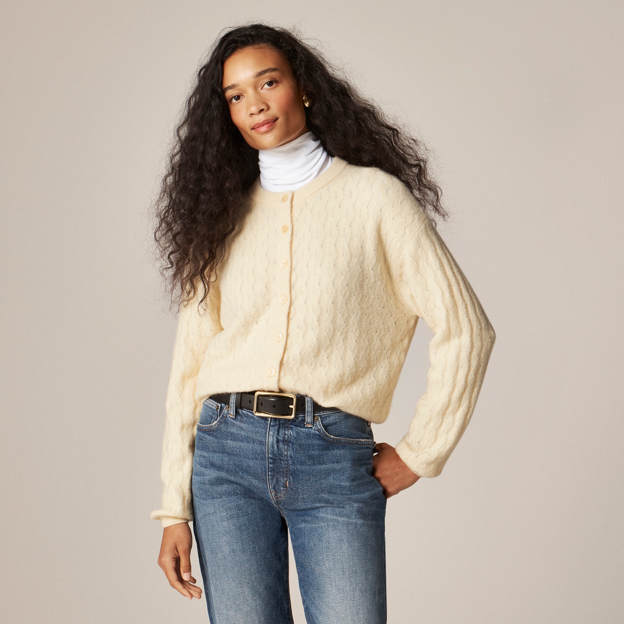 Supersoft Pointelle Bubble-Hem Cardigan