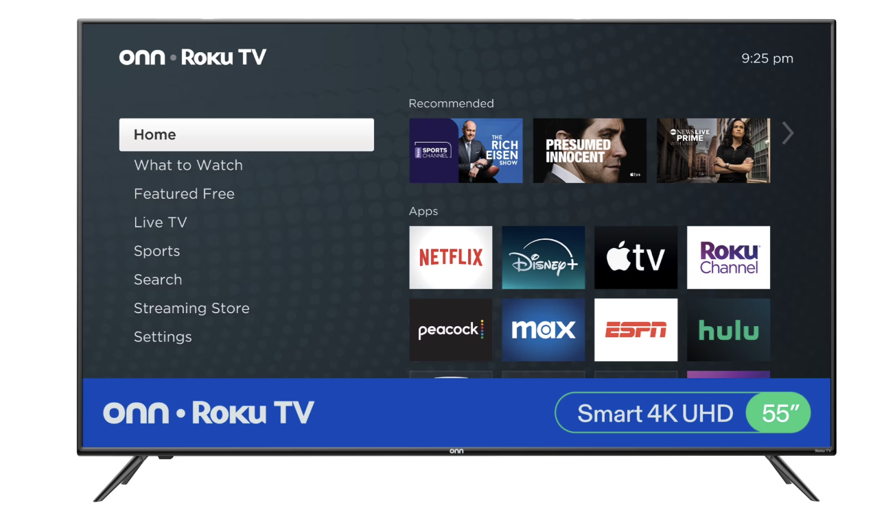 onn 55” Class 4K UHD (2160P) LED Roku Smart TV