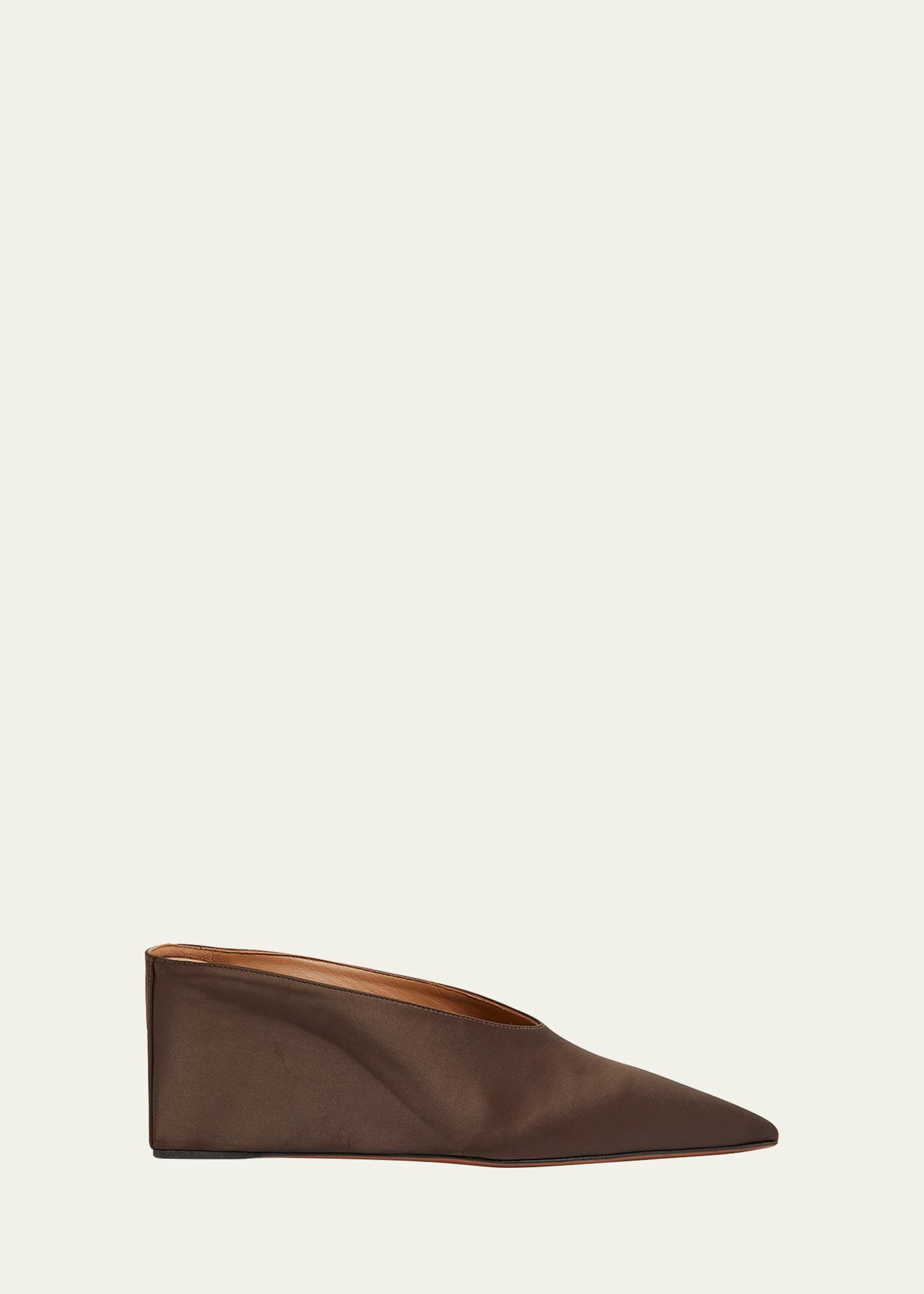 Ala&iuml;a, Satin Wedge Mules in Marron Fonce