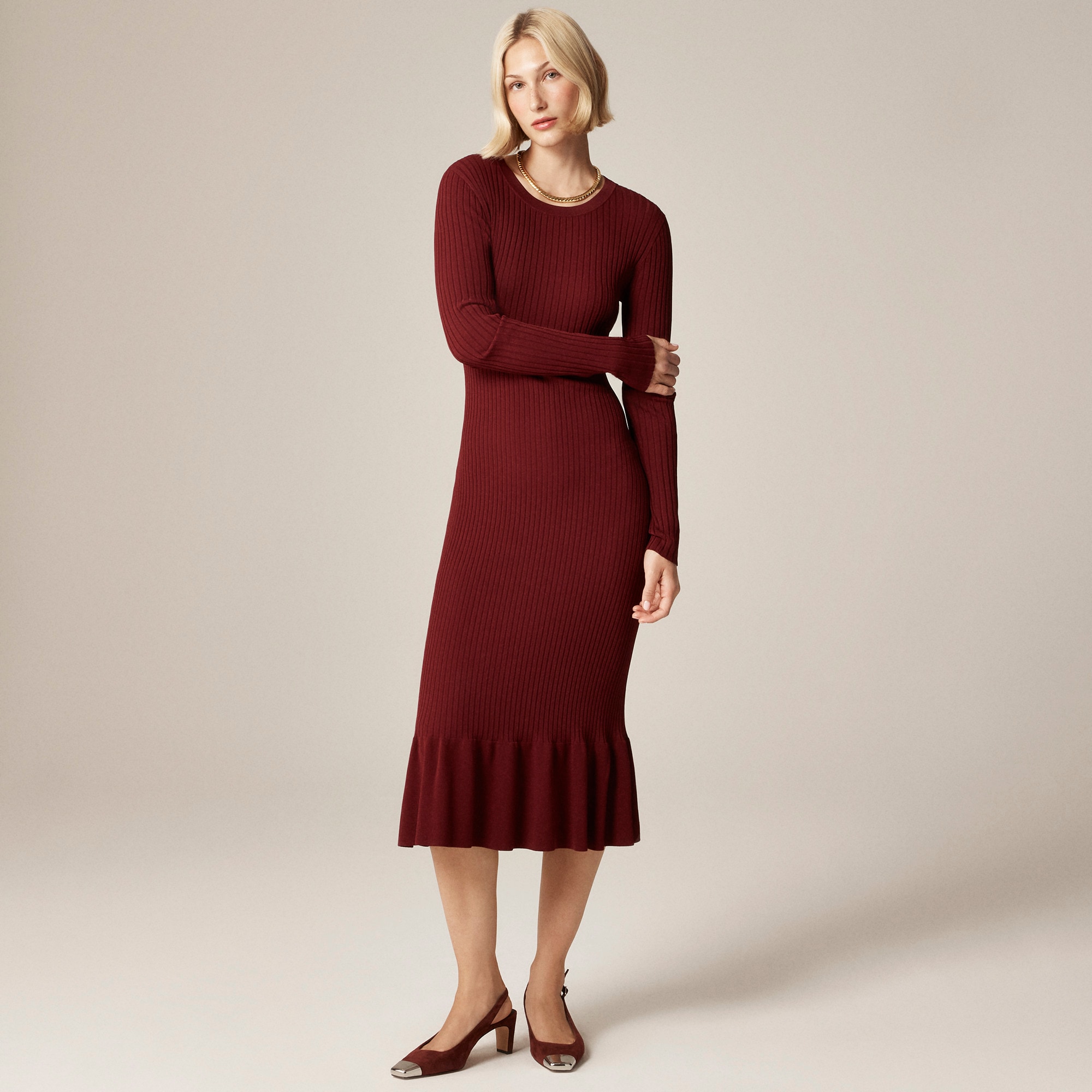 Super-Stretch Ruffle Sweater-Dress