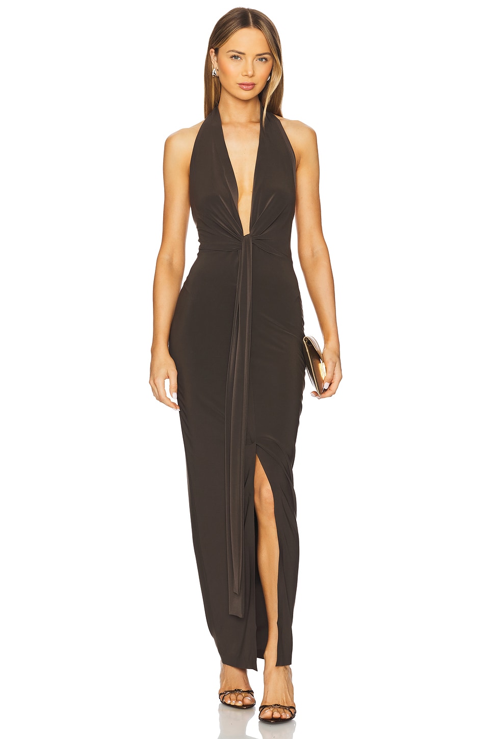 X Revolve Tie Front Halter Gown